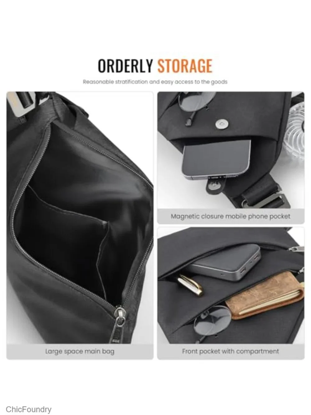 Anti Theft Crossbody Travel Bag Multi-Pocket Slim Sling Bag Waterproof Nylon